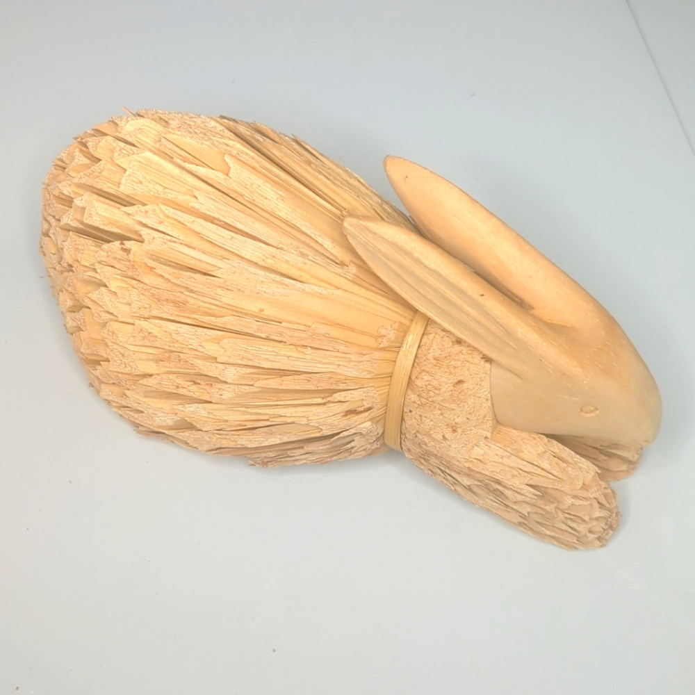 Vintage Handmade Folk Art Rabbit Wood/Corn Husk Bunny
